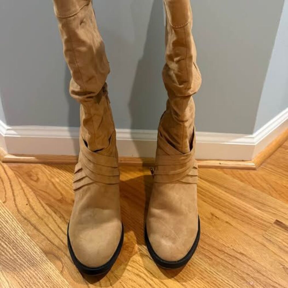 Rampage Tan Micro Suede Slouchy Mid-Calf Boots Size 9.5M